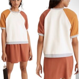Madewell Cream Pullover with Light Blue Trim and Rust Accent